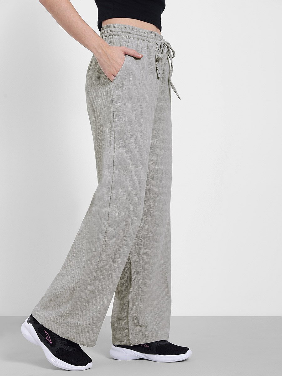 Textured Wide Leg Pants with Side Pocket
