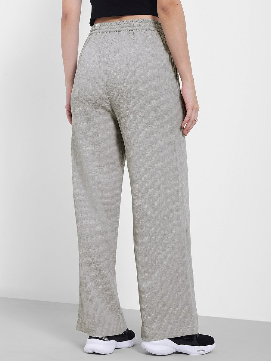 Textured Wide Leg Pants with Side Pocket