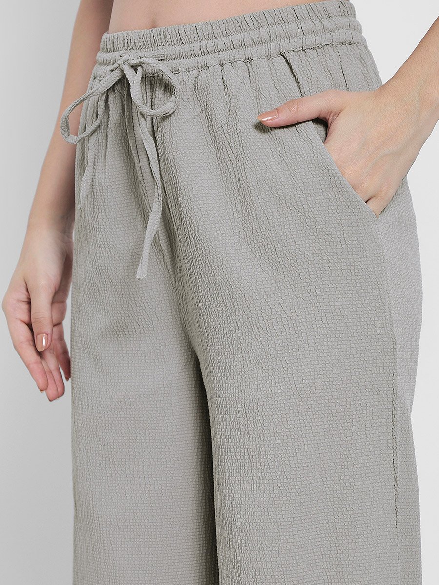 Textured Wide Leg Pants with Side Pocket