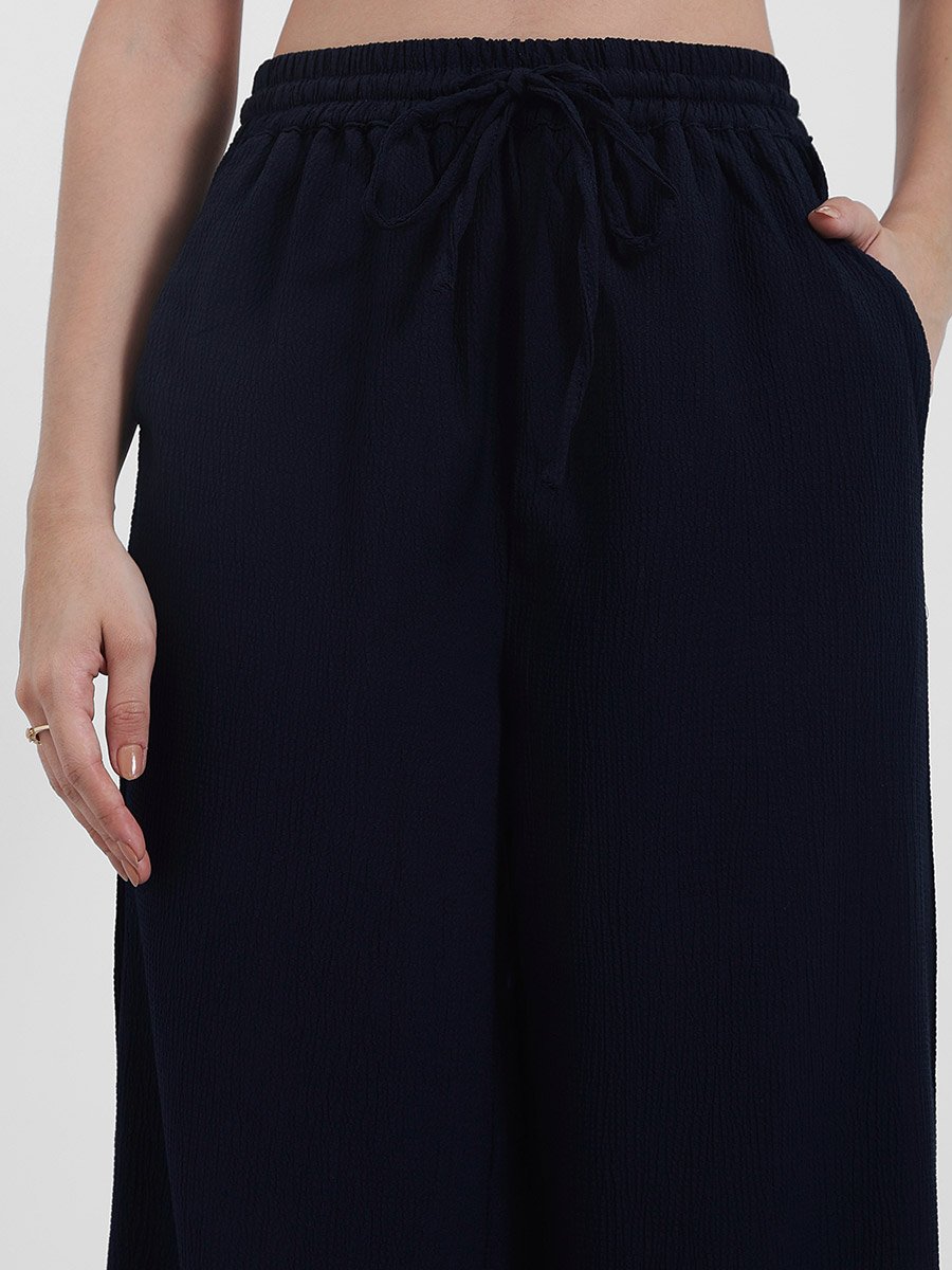 Textured Wide Leg Pants with Side Pocket