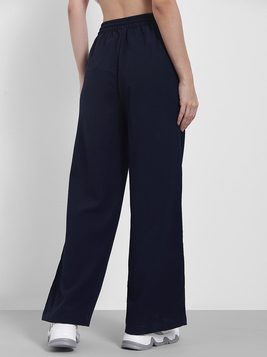 Textured Wide Leg Pants with Side Pocket