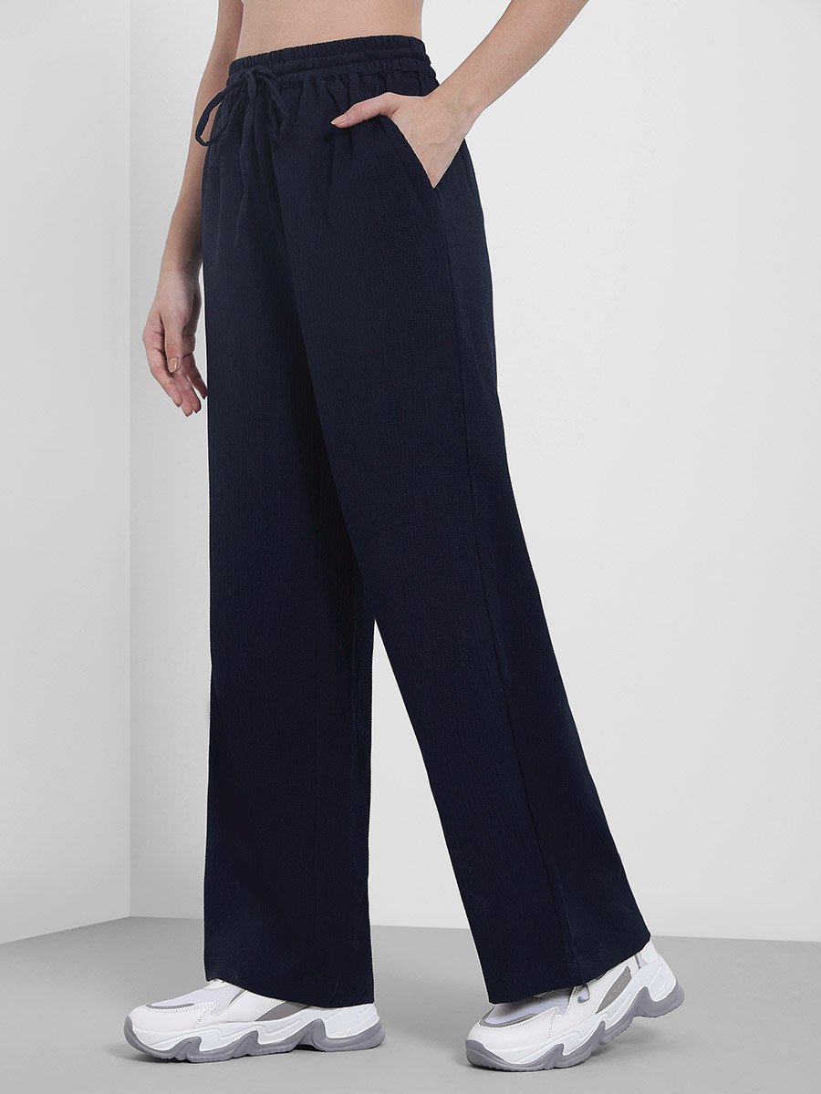 Textured Wide Leg Pants with Side Pocket