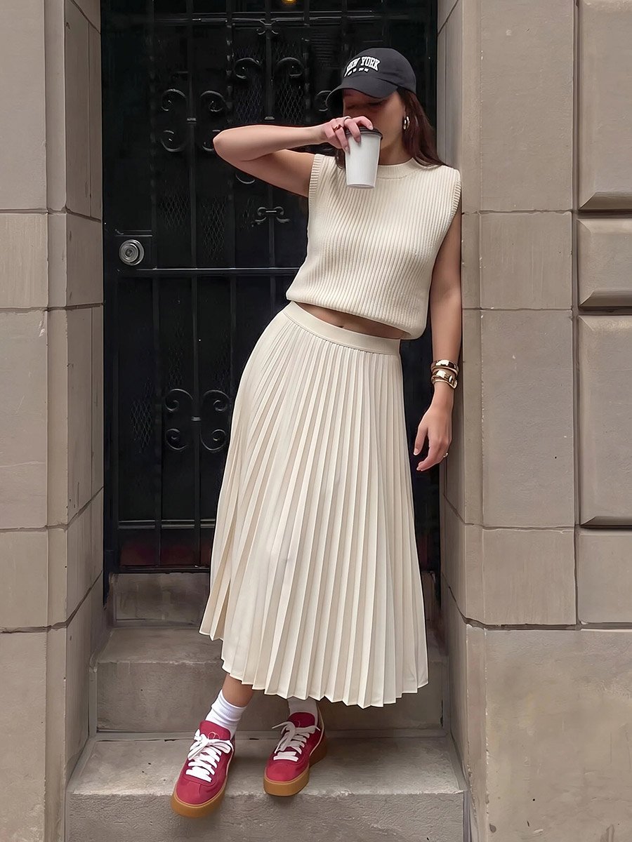 Pleated A-Line Midi Skirt