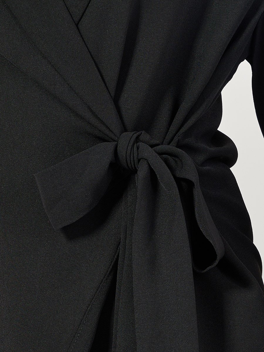 Notch Lapel Long Sleeves Wrap Top