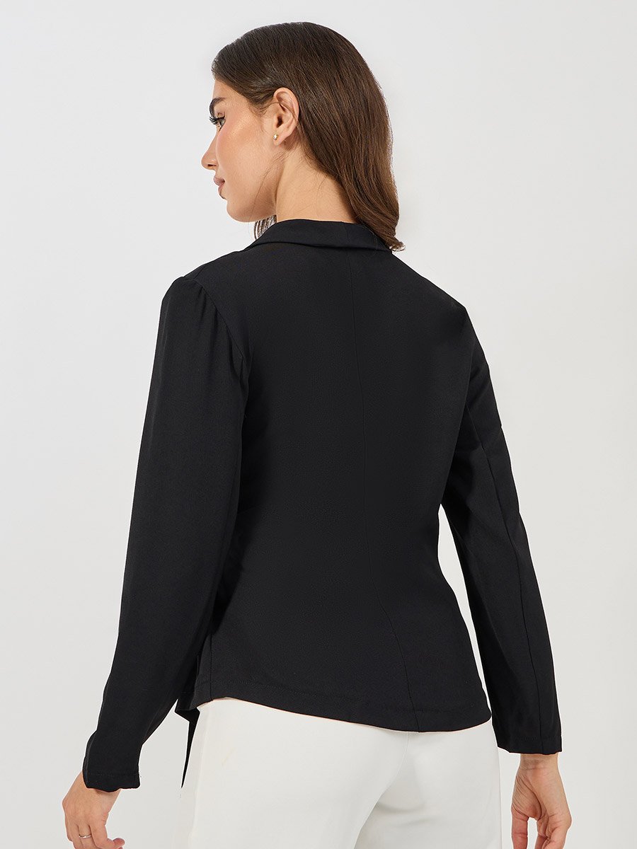 Notch Lapel Long Sleeves Wrap Top