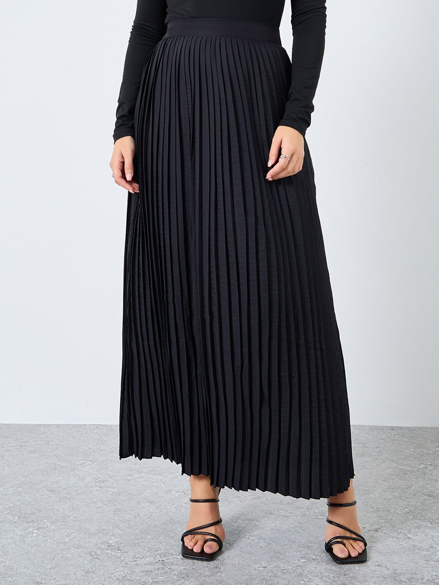 Pleated Flared Maxi Skirt