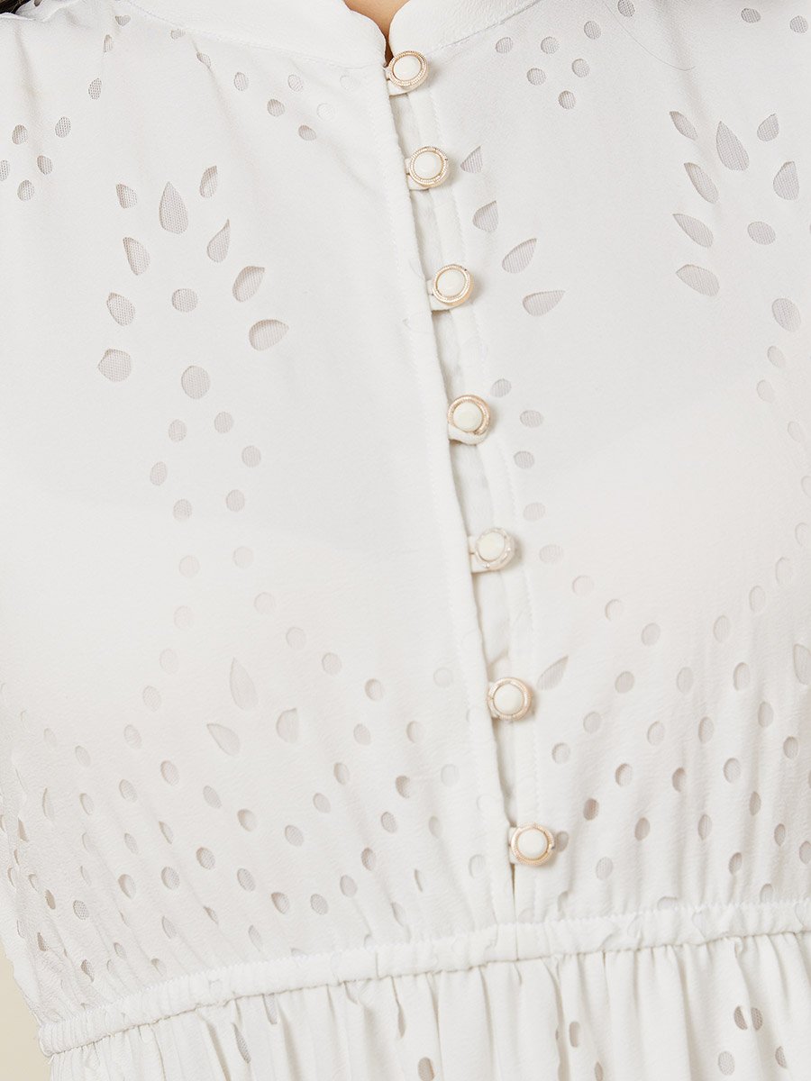 Collared Self Design Tiered Midi Dress