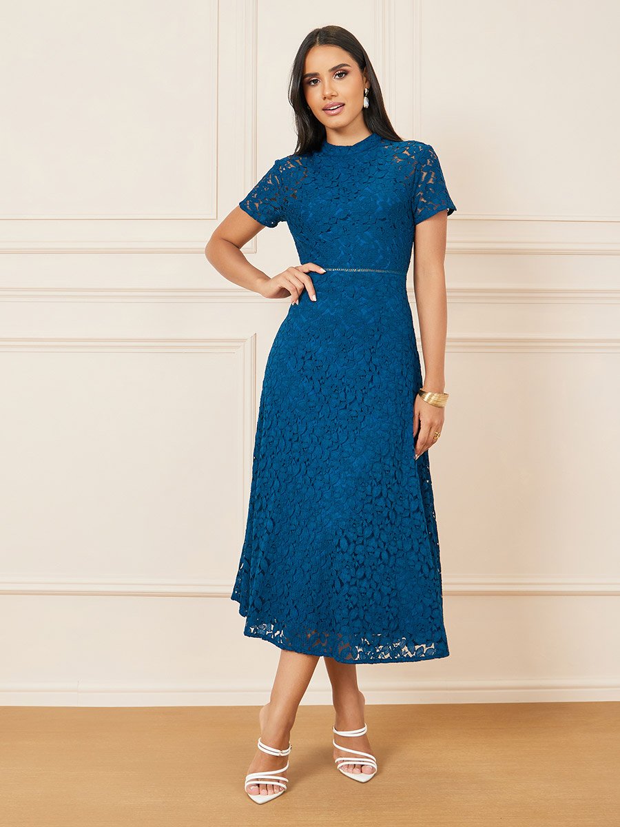 high neck a line midi dress Black high neck dress