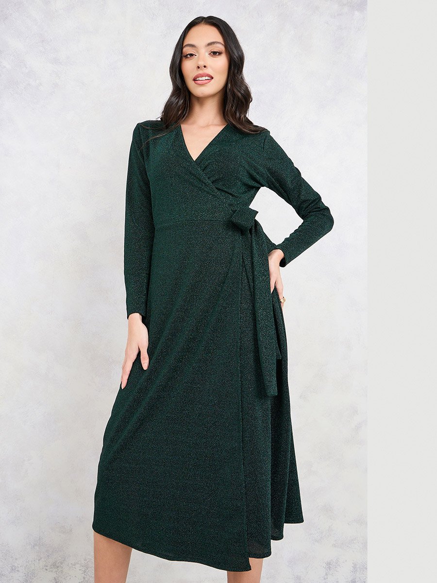 Shimmer A-Line Midi Wrap Dress