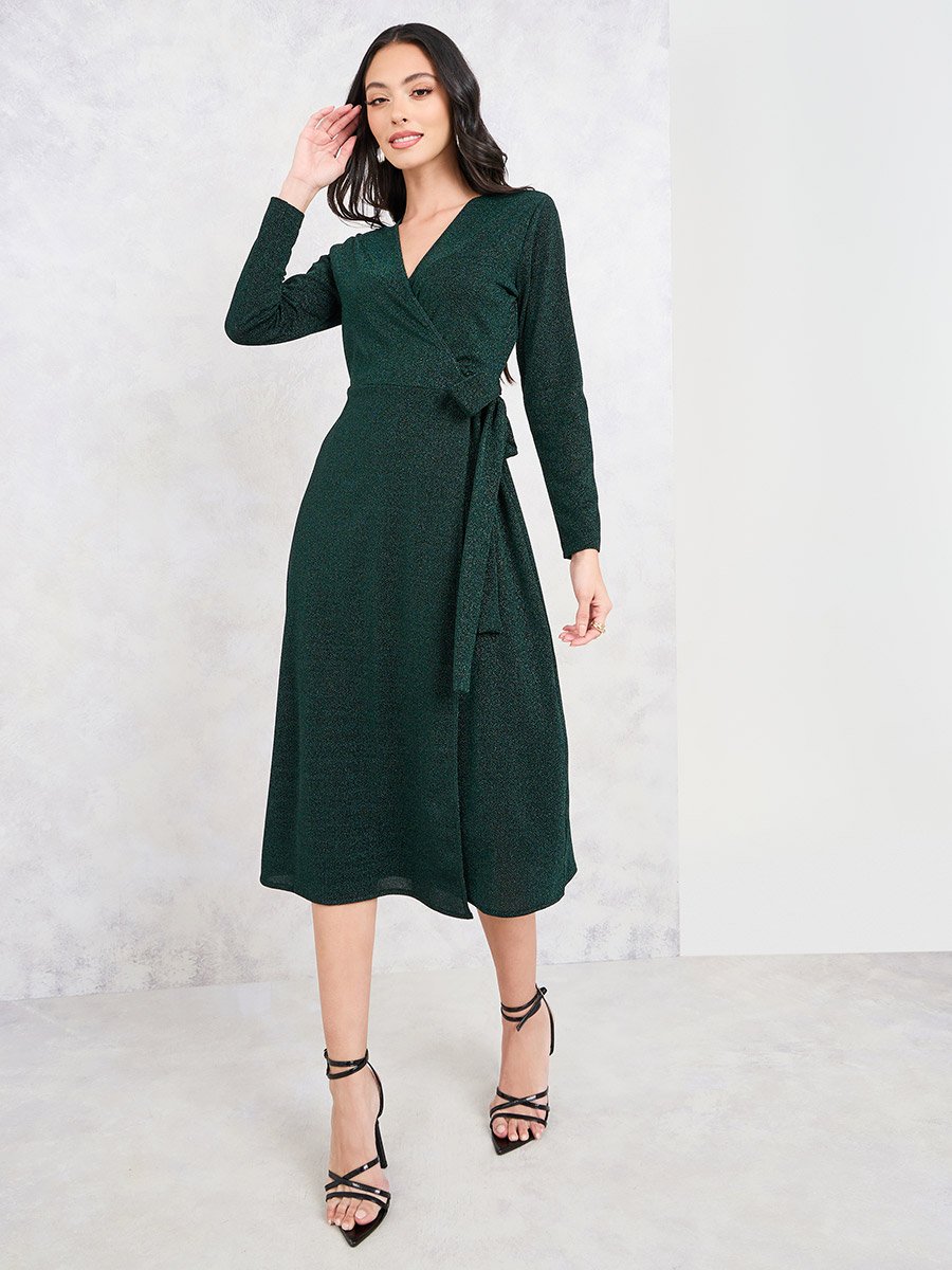 Shimmer A-Line Midi Wrap Dress