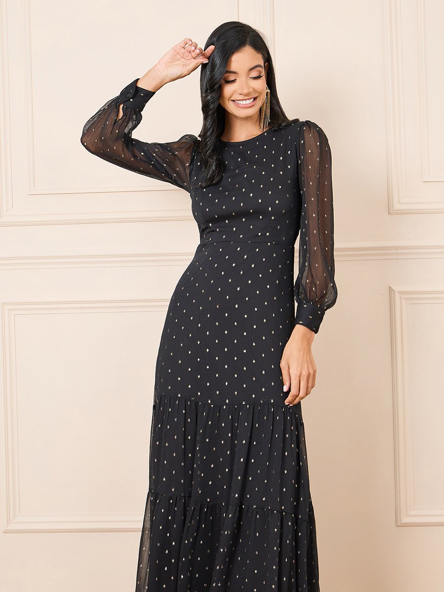 dobby mesh dress Goddiva Plus Corsage Dobby Mesh A-Line Maxi Dress