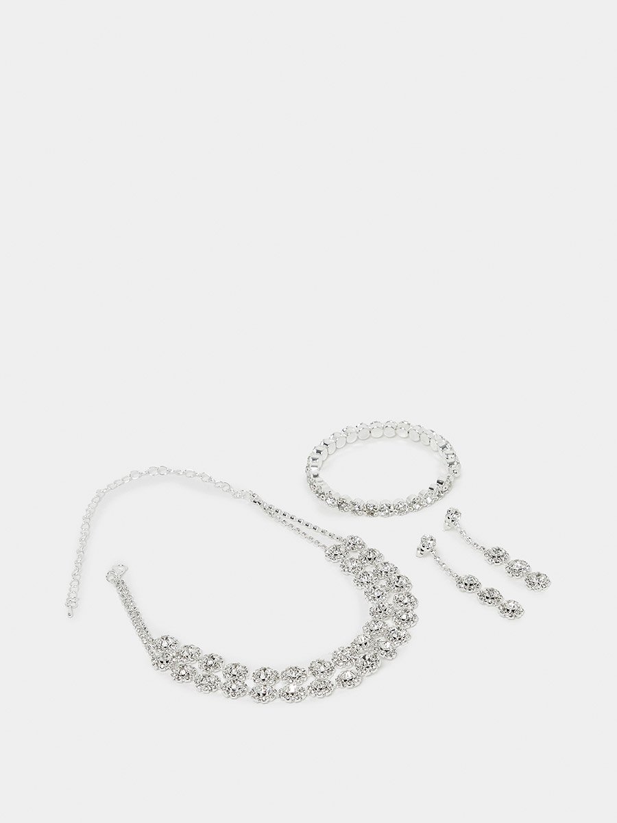 Embellished Faux Crystal Earrings- Bracelet and Necklace Jewelry Set