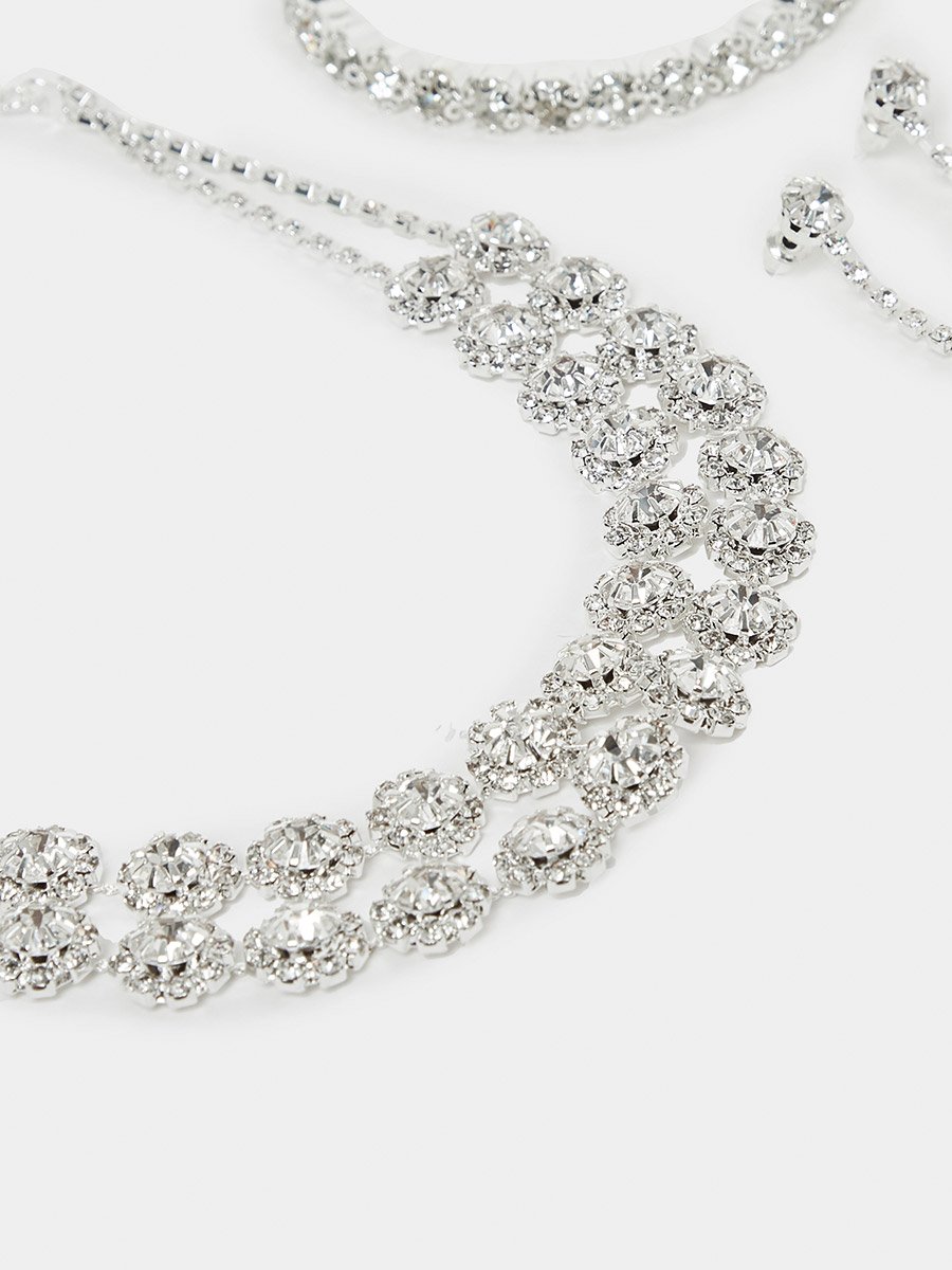 Embellished Faux Crystal Earrings- Bracelet and Necklace Jewelry Set