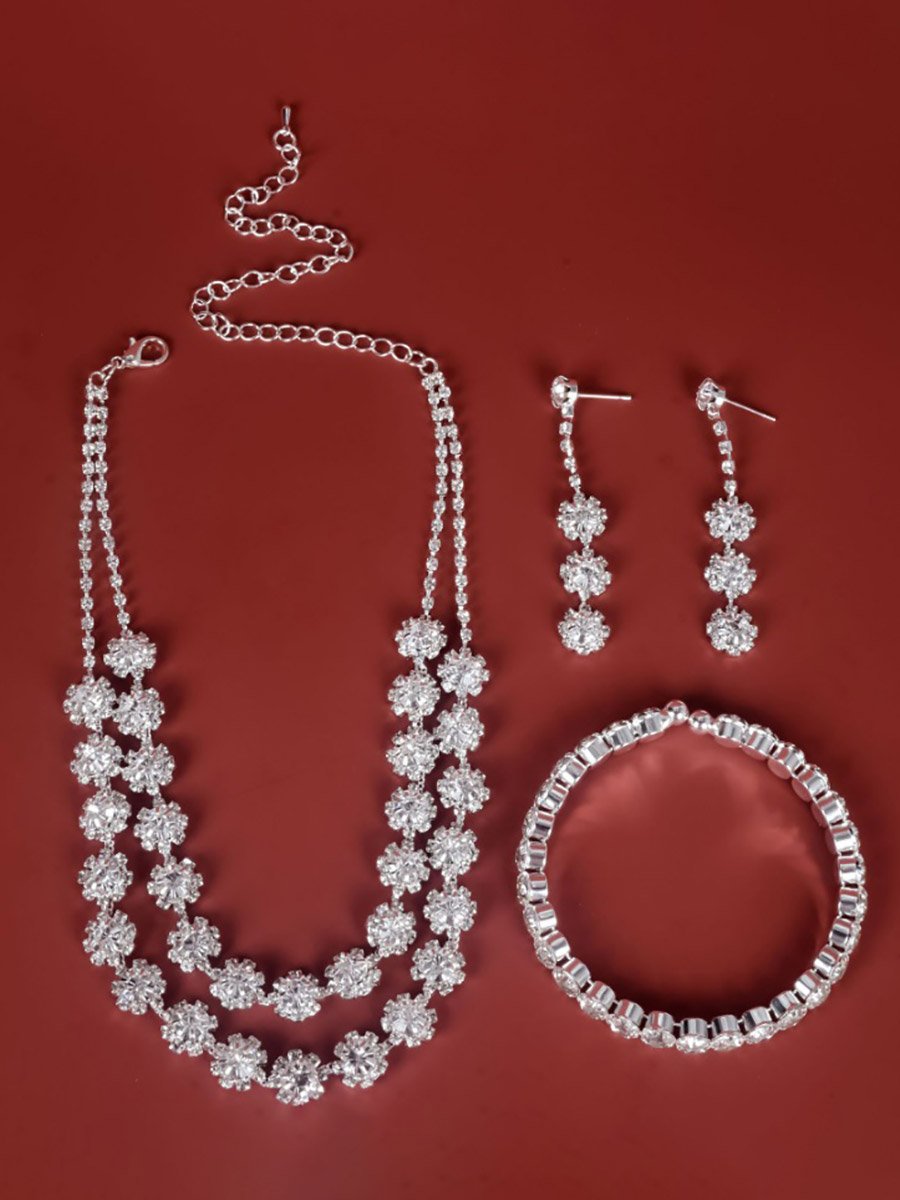 Embellished Faux Crystal Earrings- Bracelet and Necklace Jewelry Set