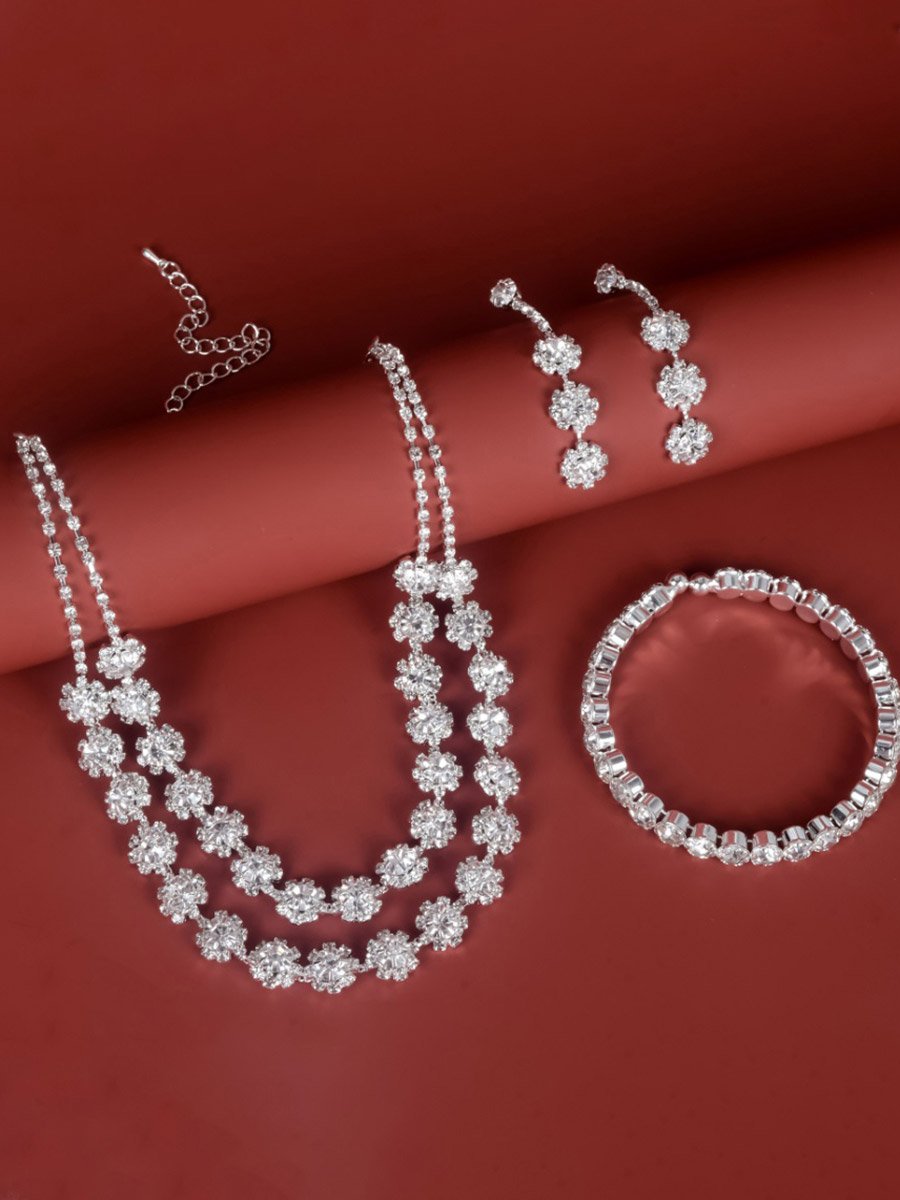 Embellished Faux Crystal Earrings- Bracelet and Necklace Jewelry Set
