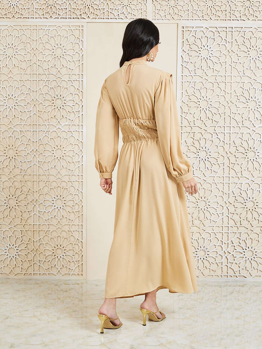 high neck shirred waist dress Detail A-Line Maxi For Women at Bahrain Best Seller Pastel