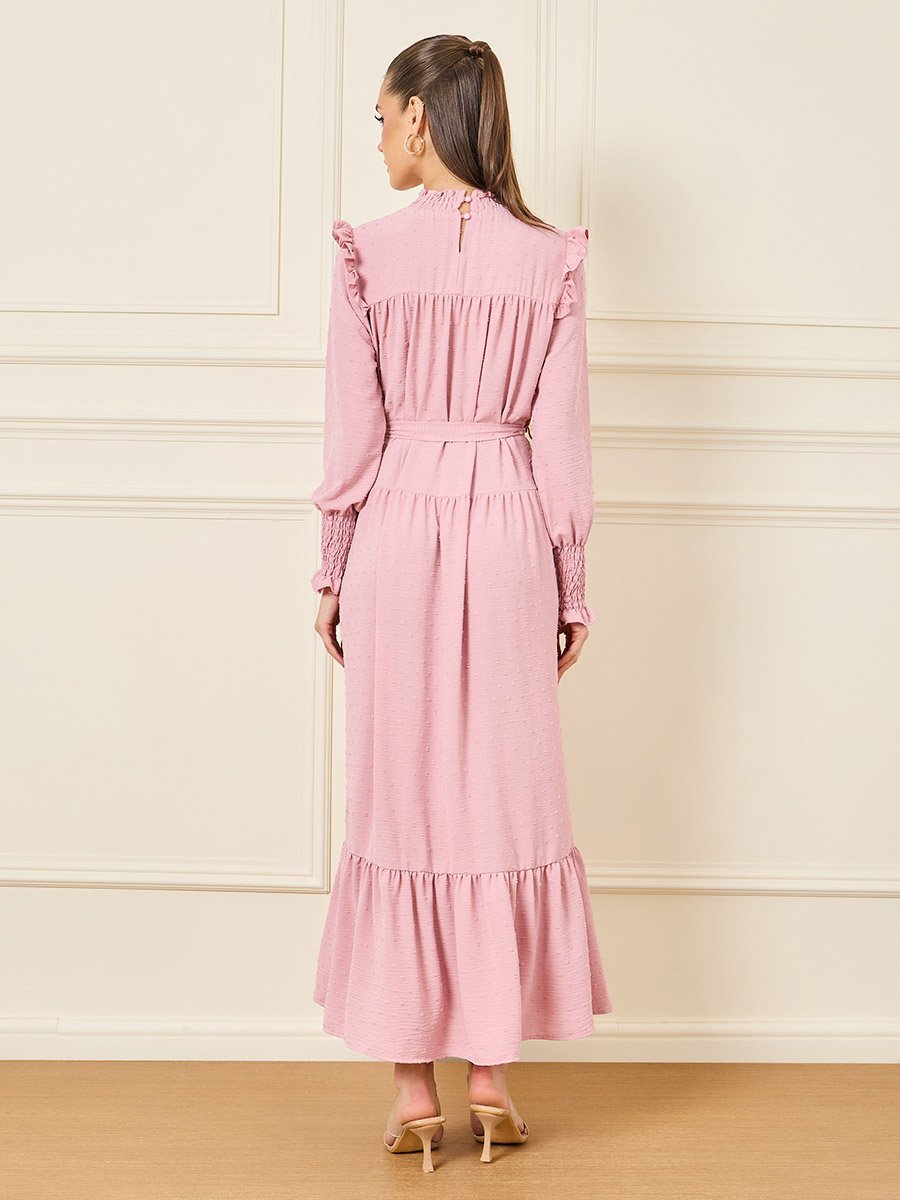 white christmas dresses White Floral Chiffon Ruffle Tiered Cut-Out Midi Dress main image 1