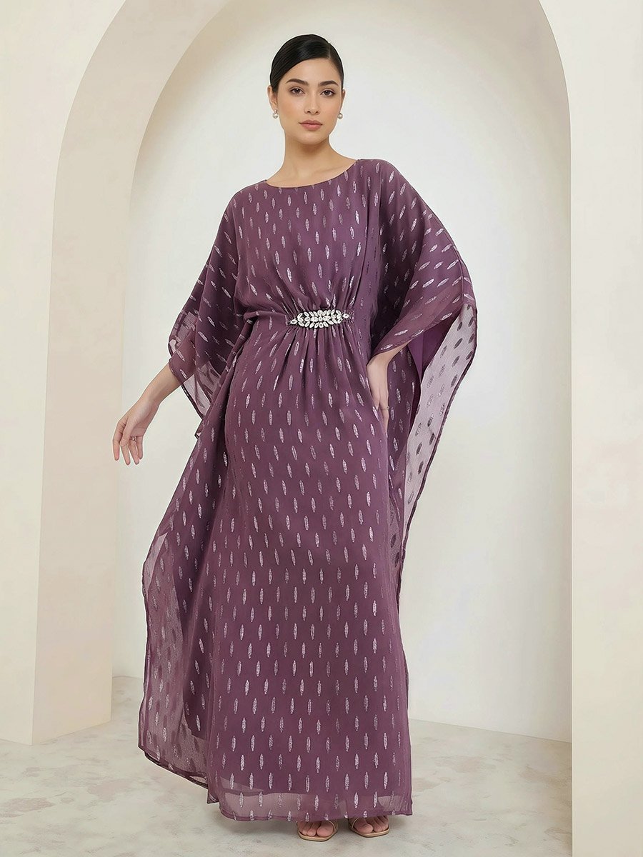 Women Purple Chiffon Embellished Kaftan Maxi Dress For Women at Kuwait |  Styli