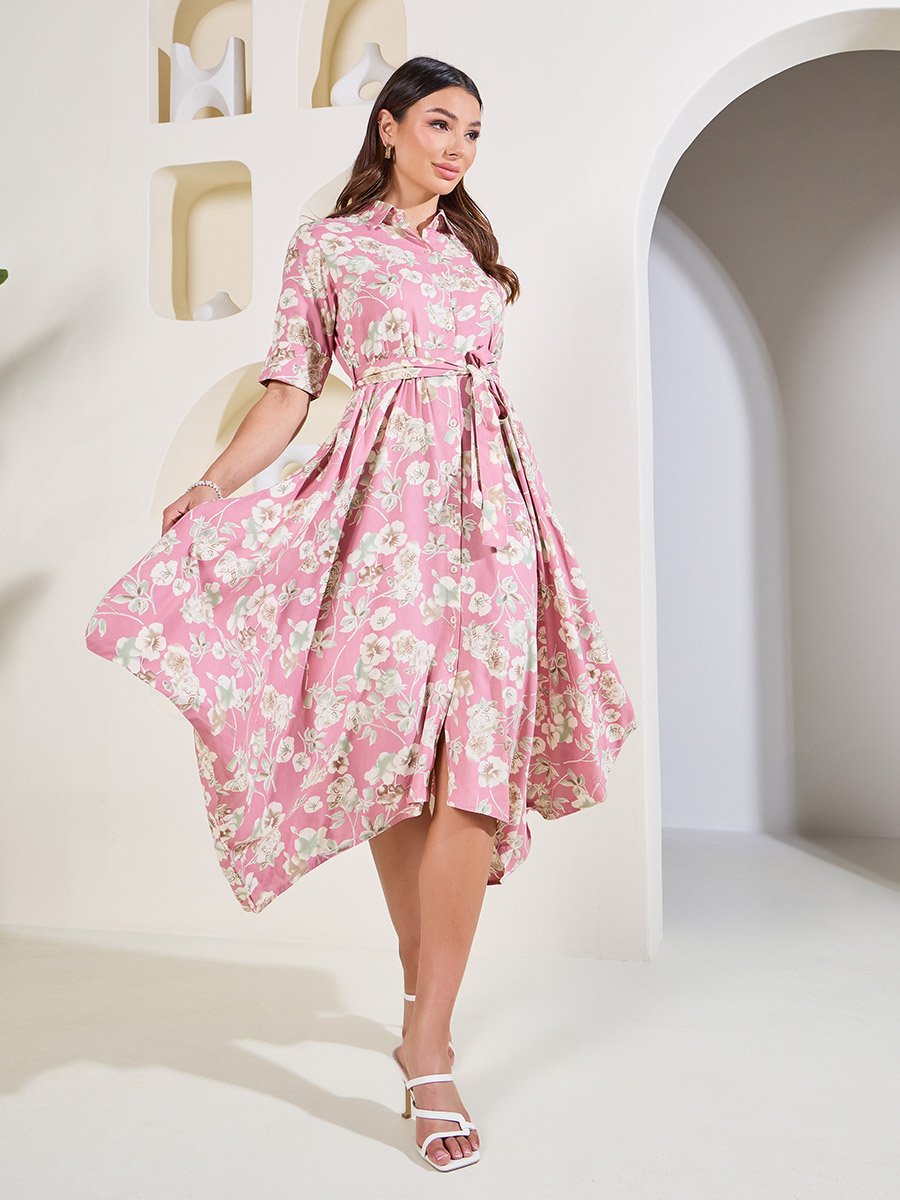 handkerchief hem shirt dress Bcbgmaxazria Cotton Handkerchief-Hem Shirtdress