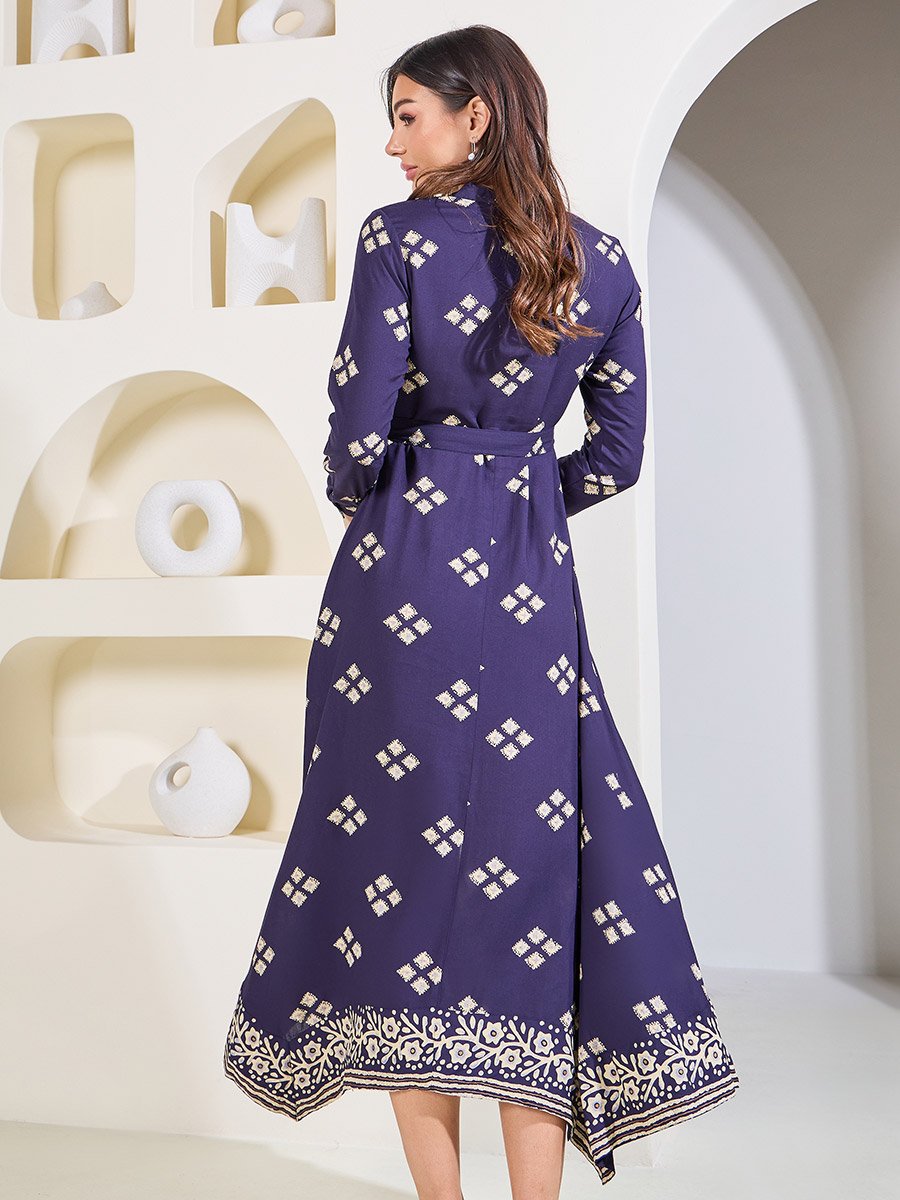 Block Print Handkerchief Hem Midi Dress with Self Tie Up For Women at Saudi  | Styli