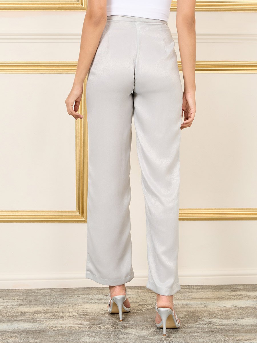 Satin High Rise Straight Leg Trouser