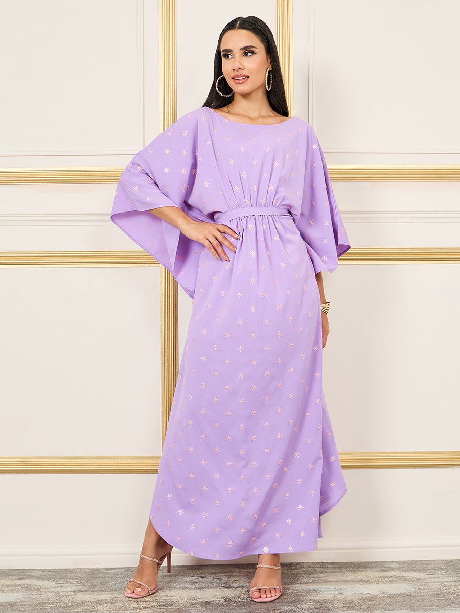 Embroidered Batwing Sleeves Self Tie Up Kaftan