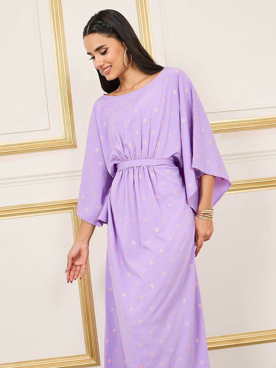 Embroidered Batwing Sleeves Self Tie Up Kaftan