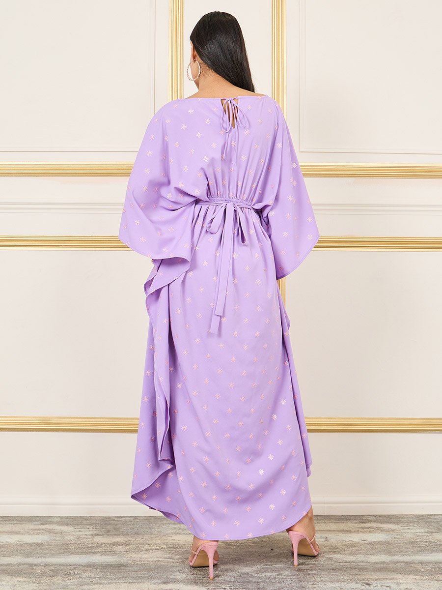 Embroidered Batwing Sleeves Self Tie Up Kaftan