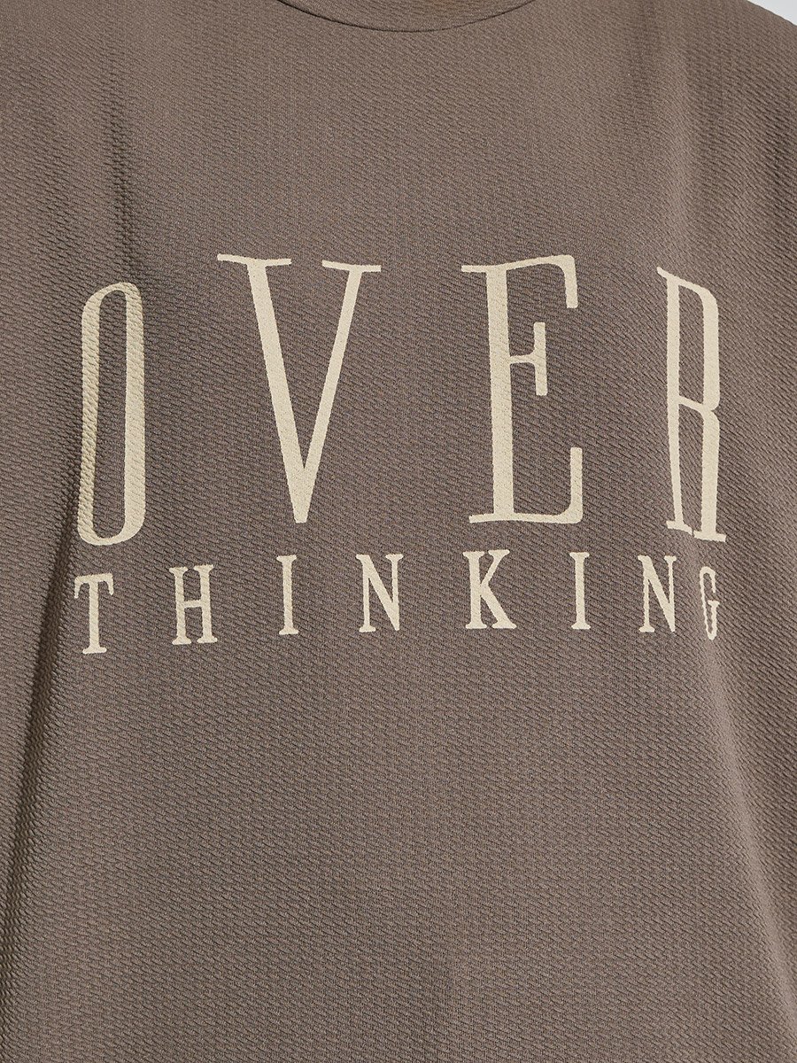 Oversized Contrast Slogan Print Textured T-Shirt