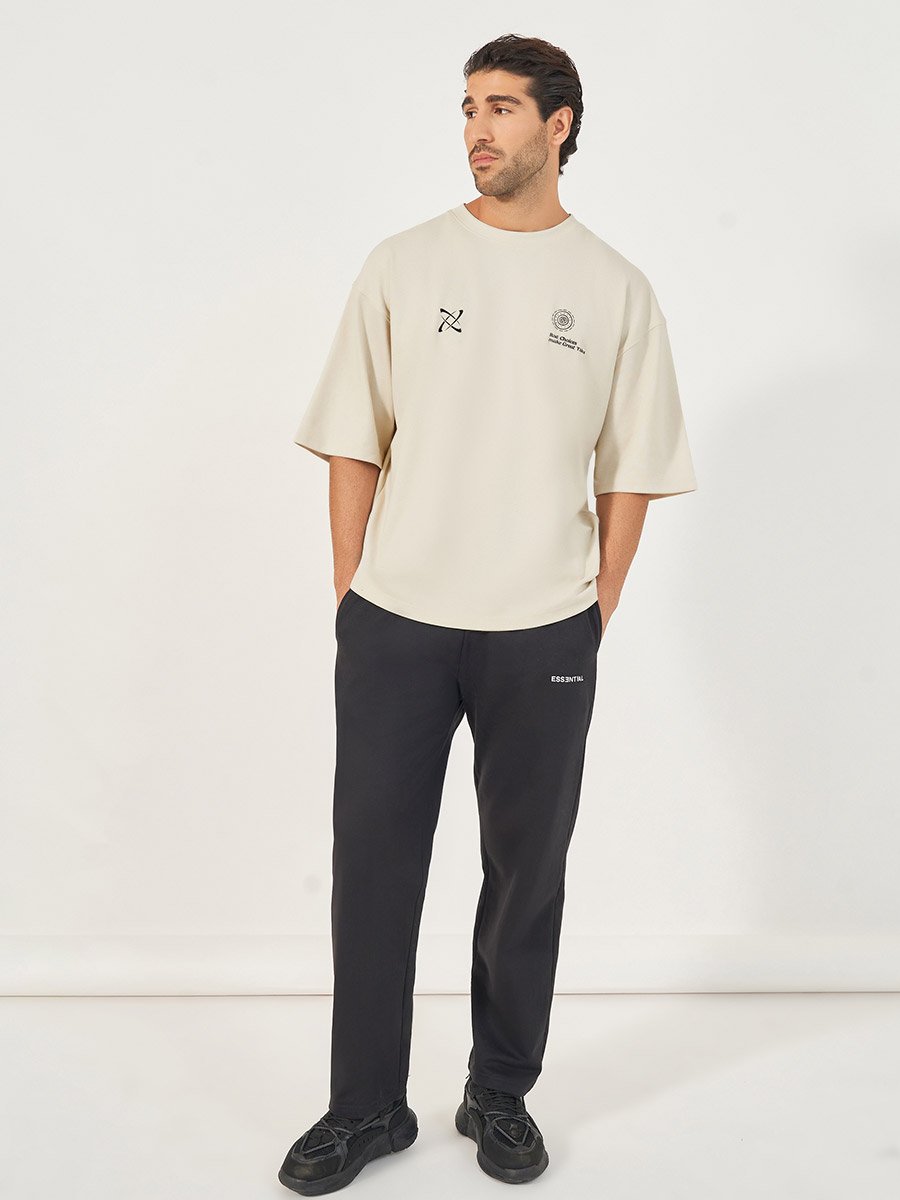 Front and Back Graphic Print Interlock Boxy T-Shirt