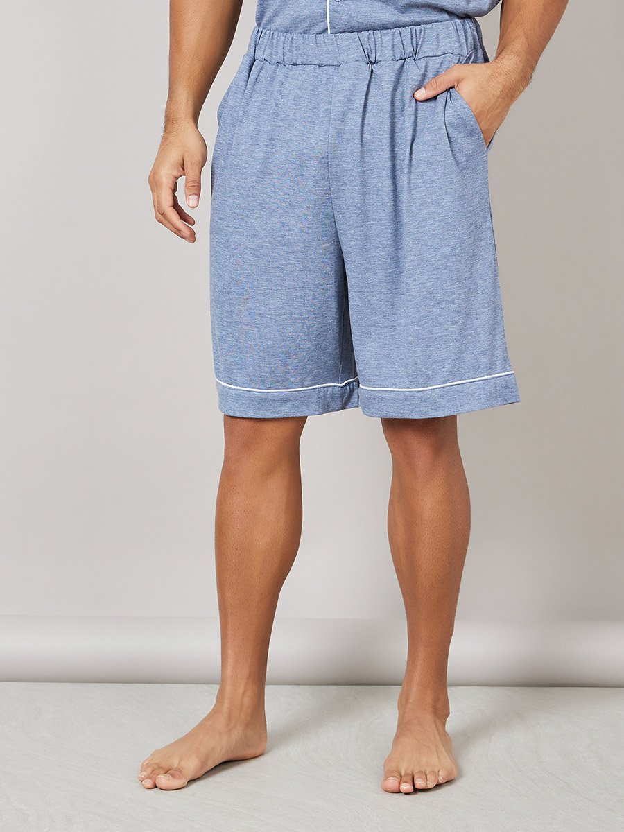 Resort Collar Knitted Shirt and Piping Detail Shorts Set