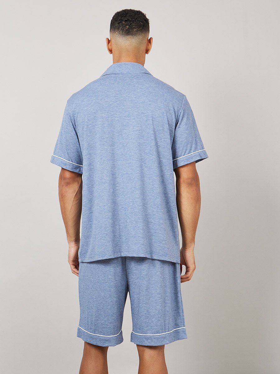 Resort Collar Knitted Shirt and Piping Detail Shorts Set