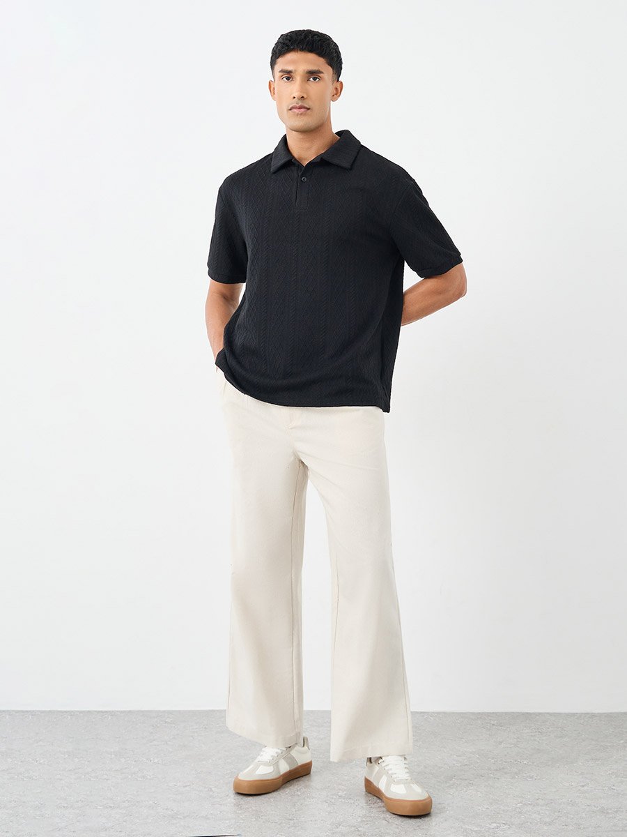 Premium Cable Texture Knit Revere Collar Oversized Polo