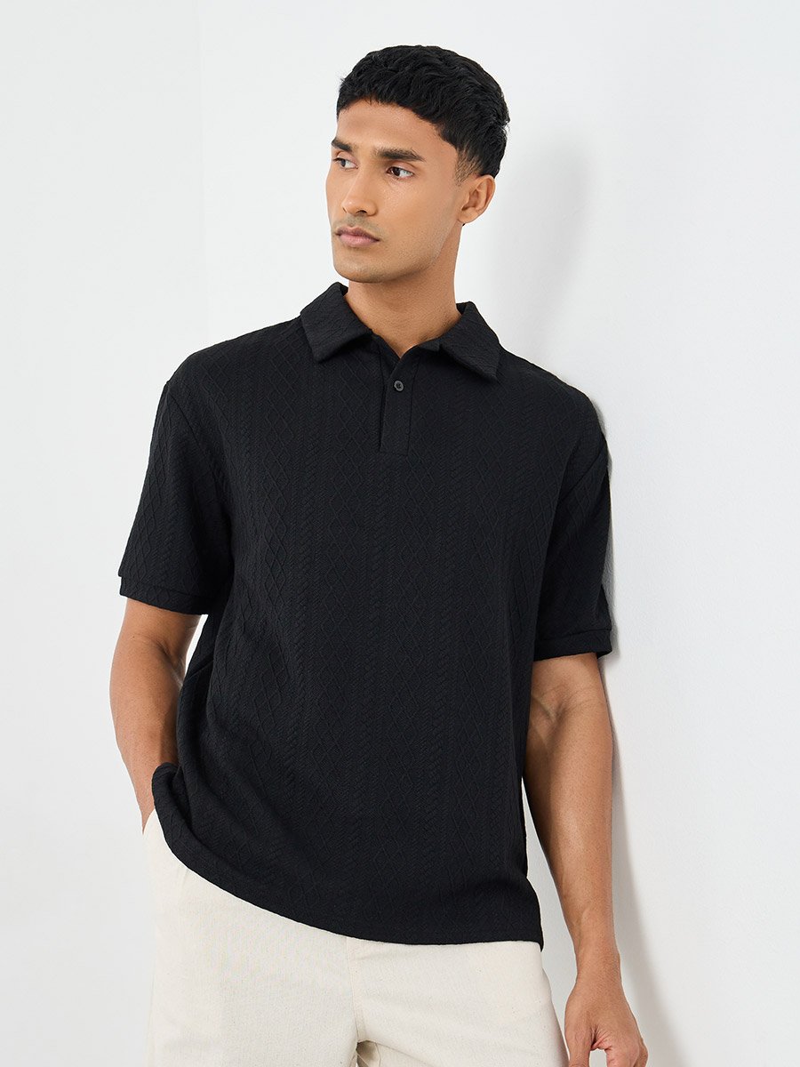 Premium Cable Texture Knit Revere Collar Oversized Polo