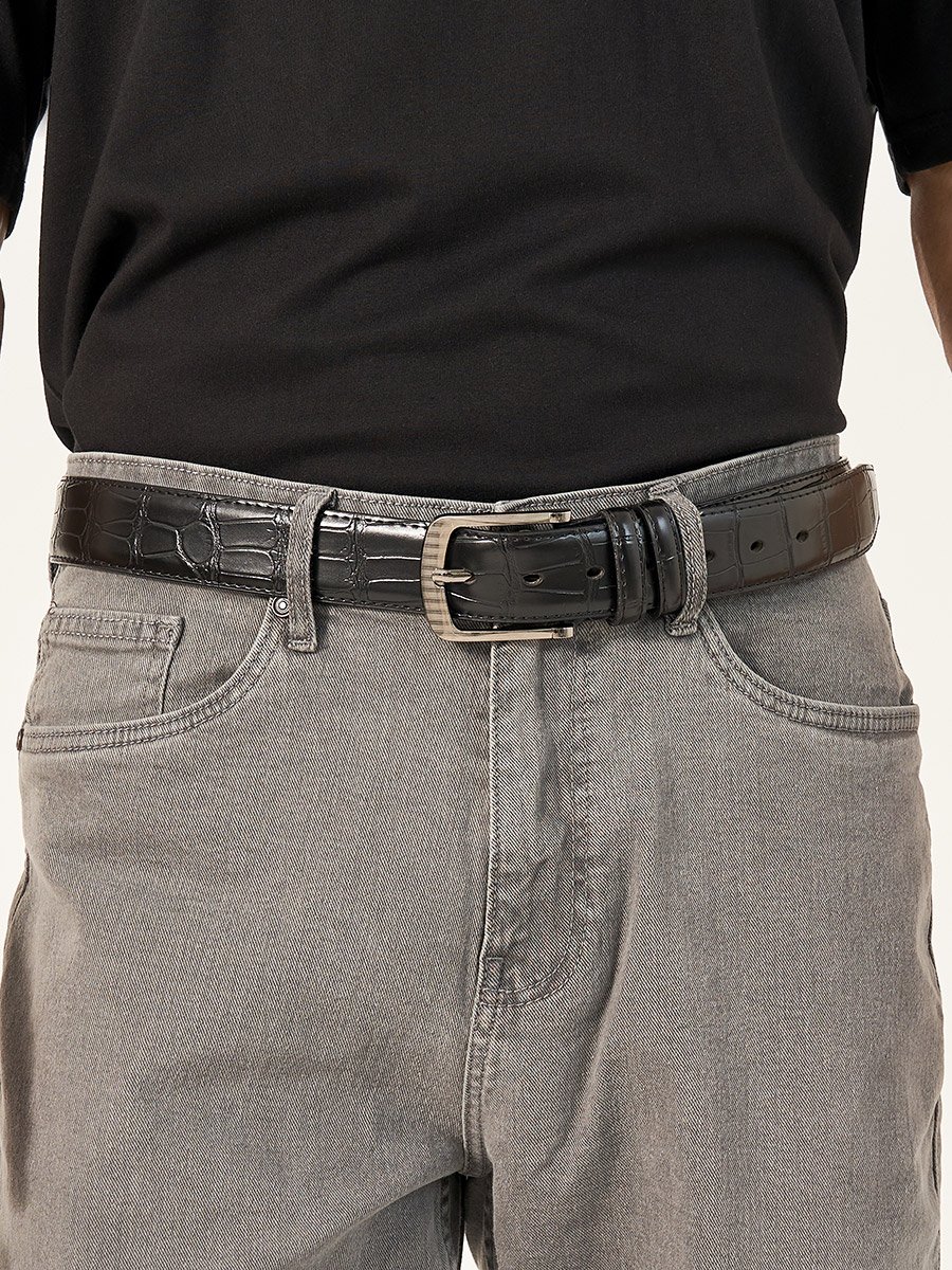 Croc Texture Belt with Metal Buckle