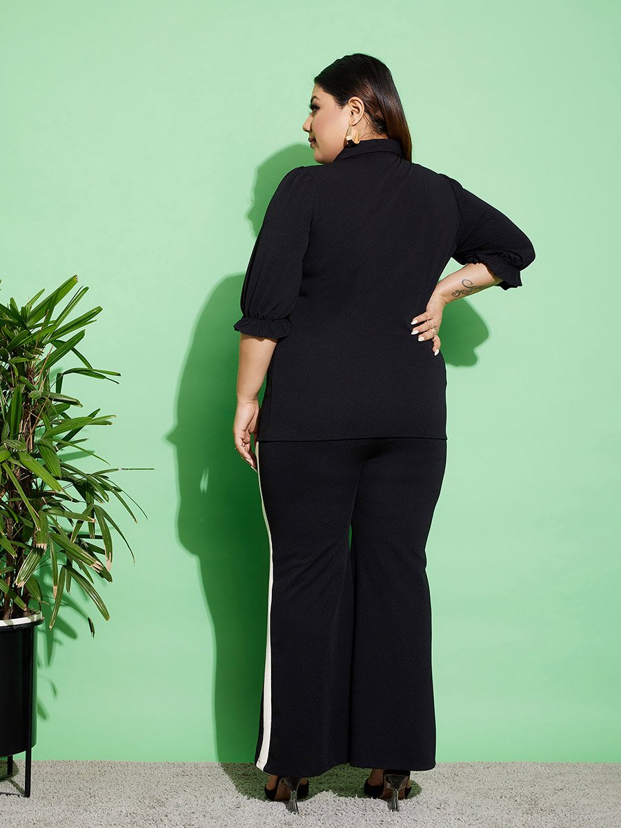 Plus Ruched Front Shirt and Flared Pants Co-Ords