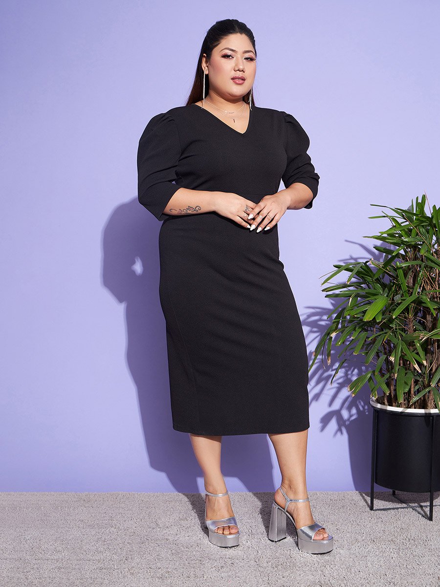 Plus 3/4 Sleeve Bodycon Dress with Back Slit For Women at Saudi
