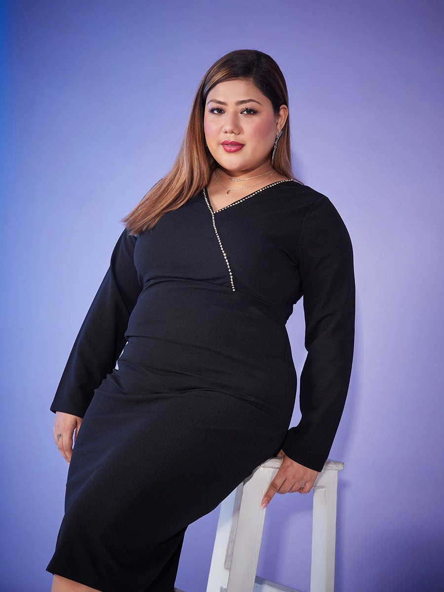 Plus Embellished Neckline Bodycon Midi Dress