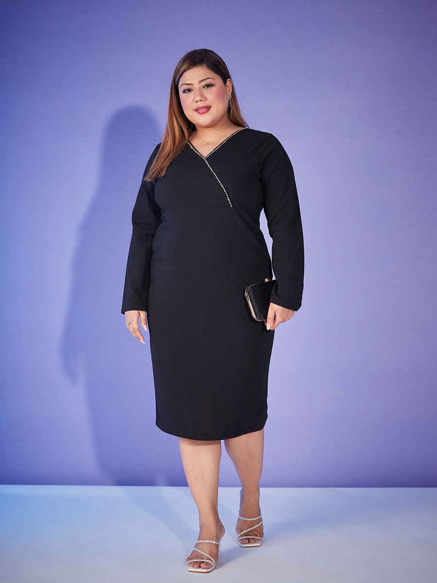 Plus Embellished Neckline Bodycon Midi Dress