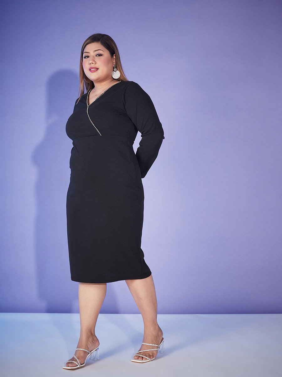 Plus Embellished Neckline Bodycon Midi Dress