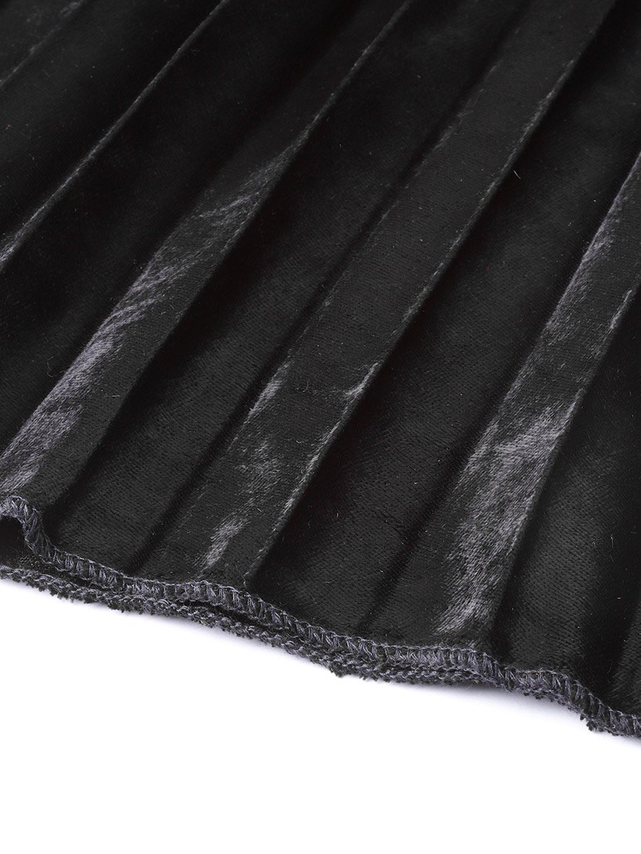 Velvet Pleated Knee Length Skirt