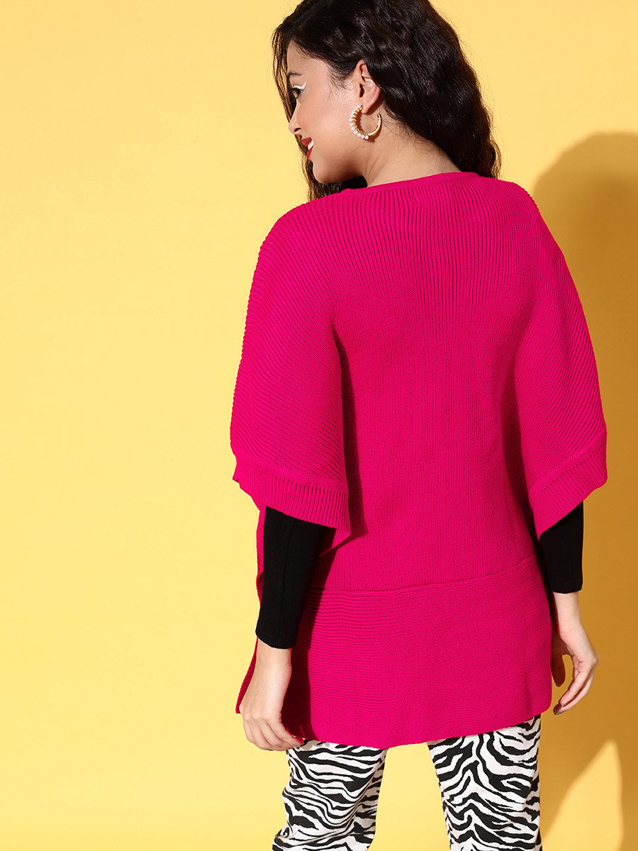 Knit Side Button Poncho Sweater