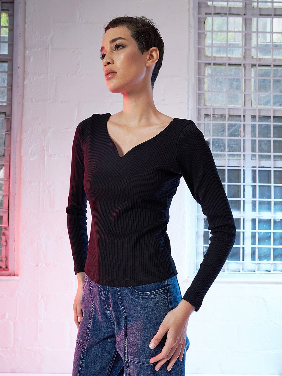 Sweetheart Neck Rib Knit Top