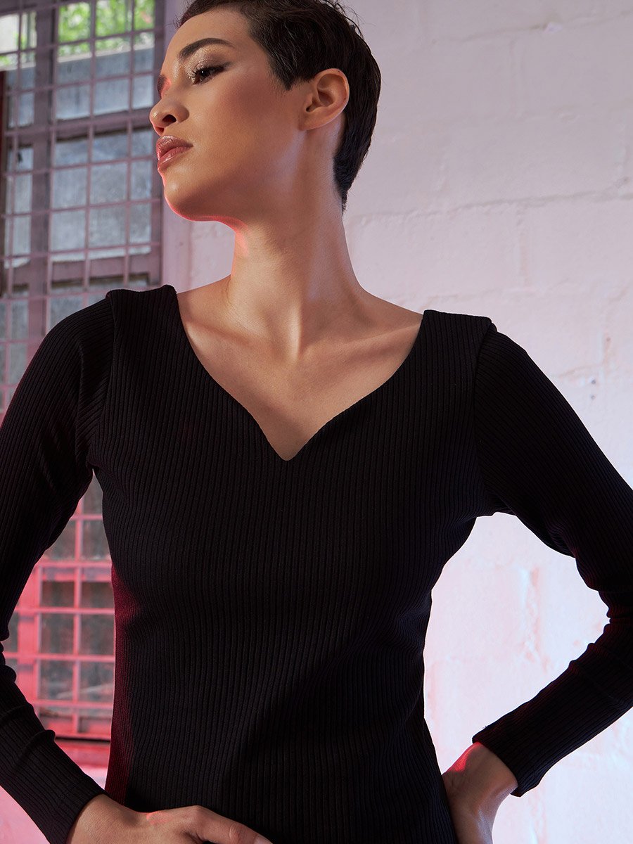Sweetheart Neck Rib Knit Top