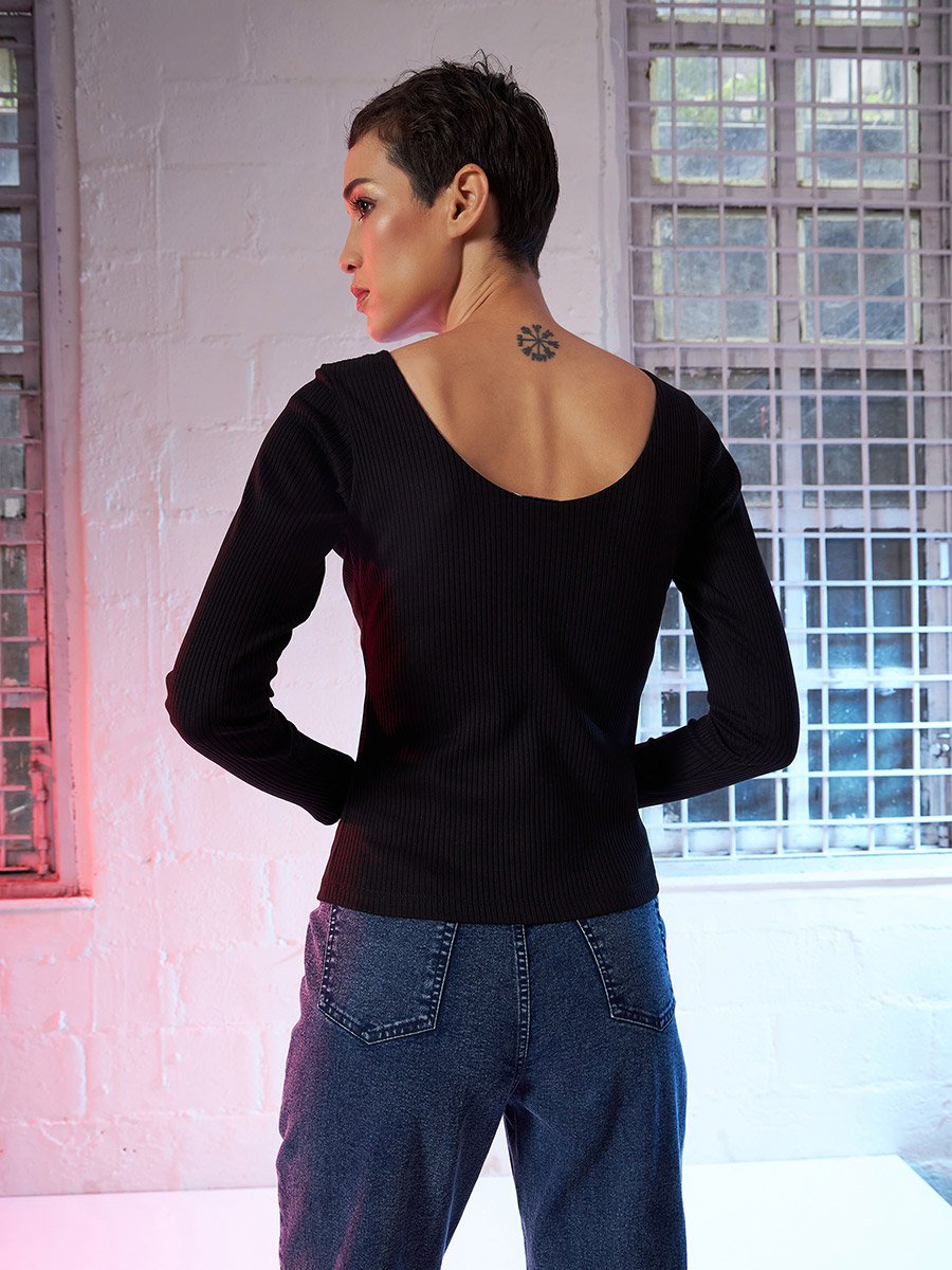 Sweetheart Neck Rib Knit Top