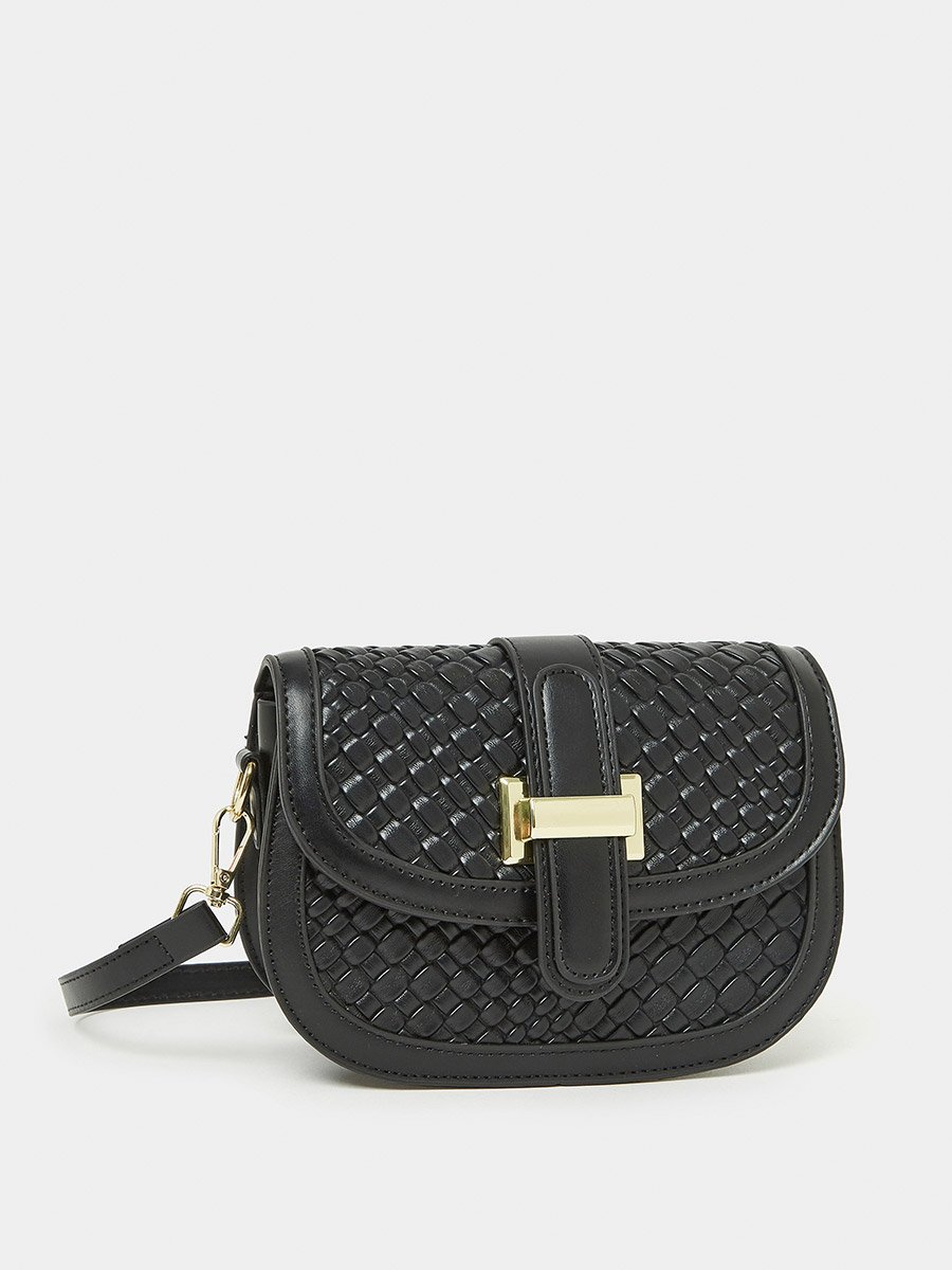 Belted Flap Design Textured Shoulder Bag