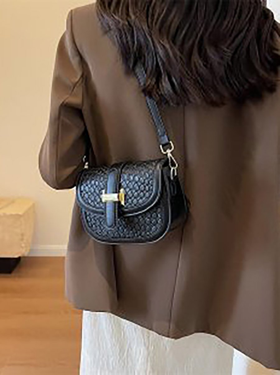 Belted Flap Design Textured Shoulder Bag