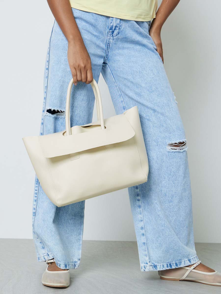 Beige Cut Out Flap Design Shoulder Bag