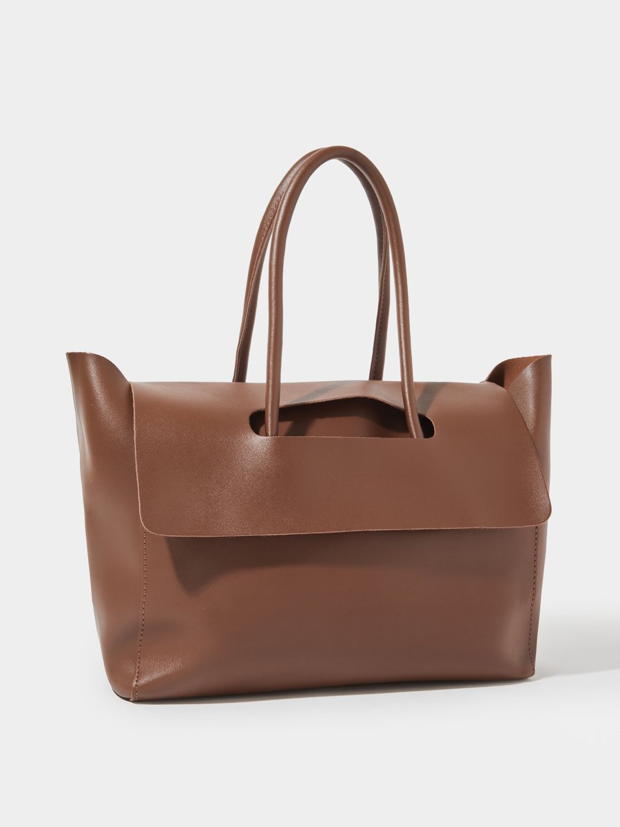 Coffee Brown Cut Out Flap Design Shoulder Bag