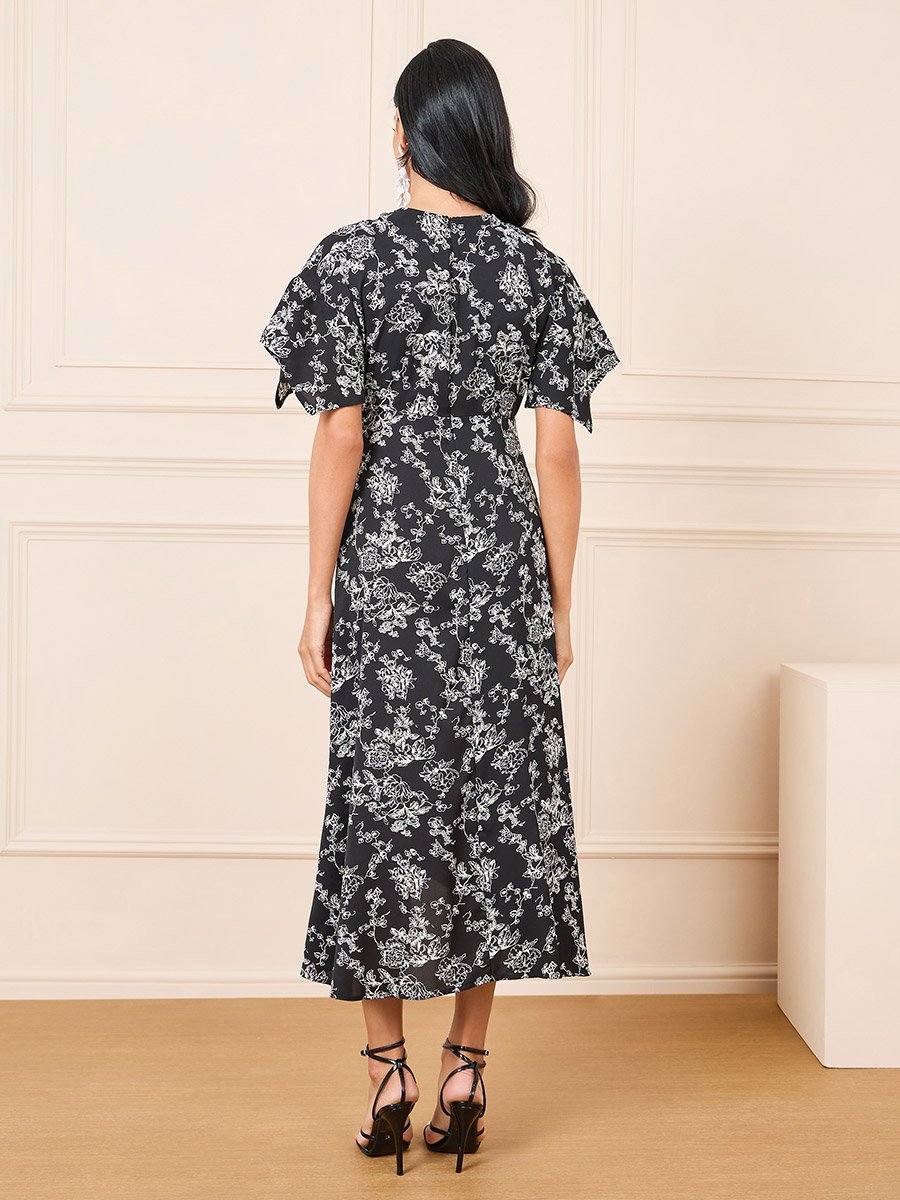 Floral All Over Print Asymmetric Midi Dress For Women at Kuwait | Styli